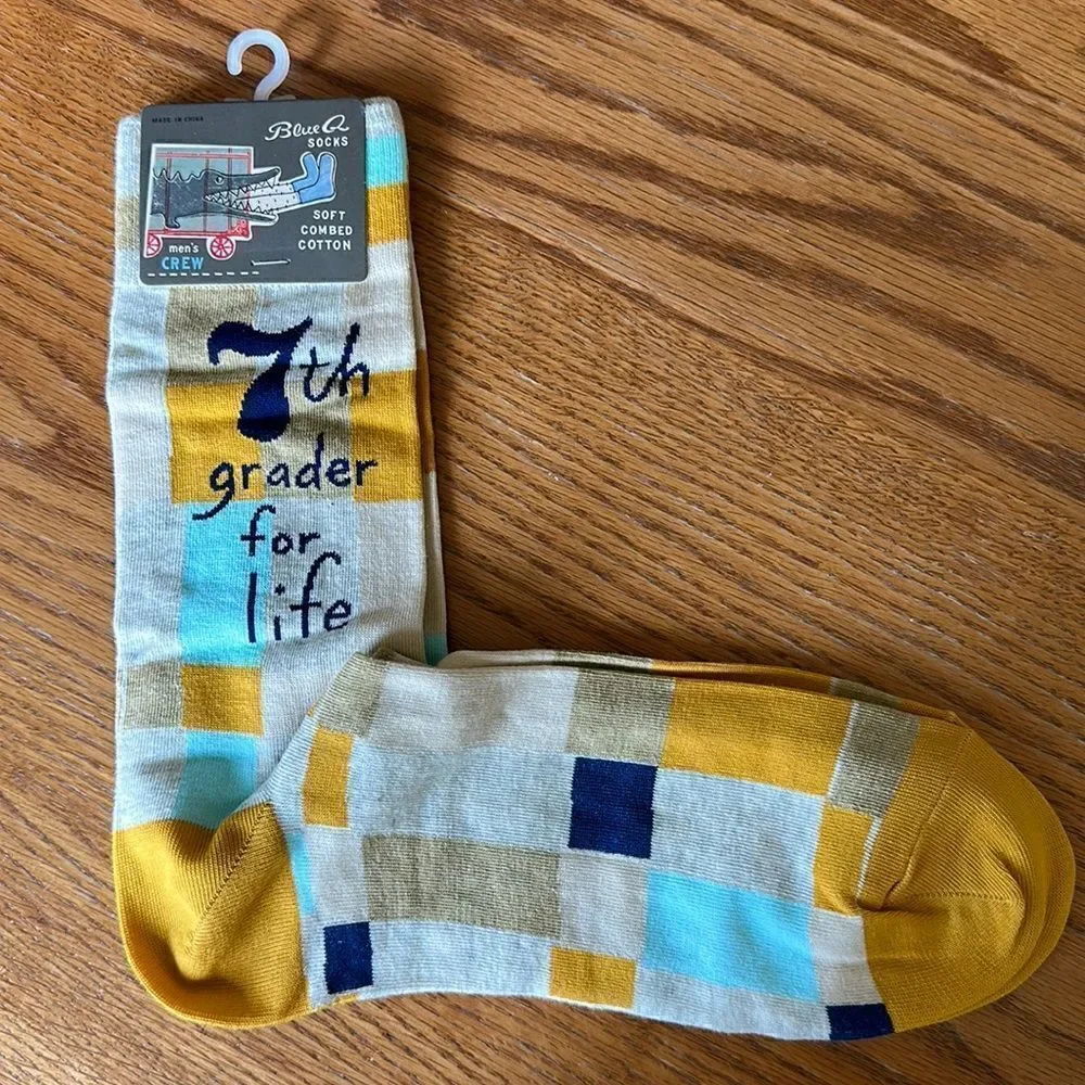 Blue Q Mens Socks Cotton Crew 7th Grader for Life